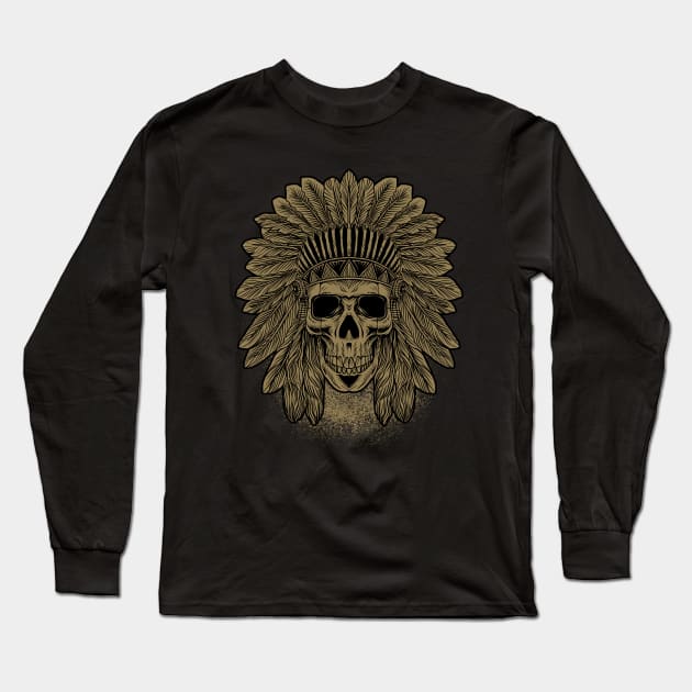 Skull Indians Long Sleeve T-Shirt by damzu